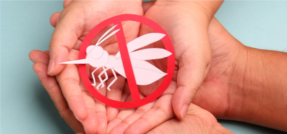 a person holding a paper cutout mosquito symbolises the malaria threat